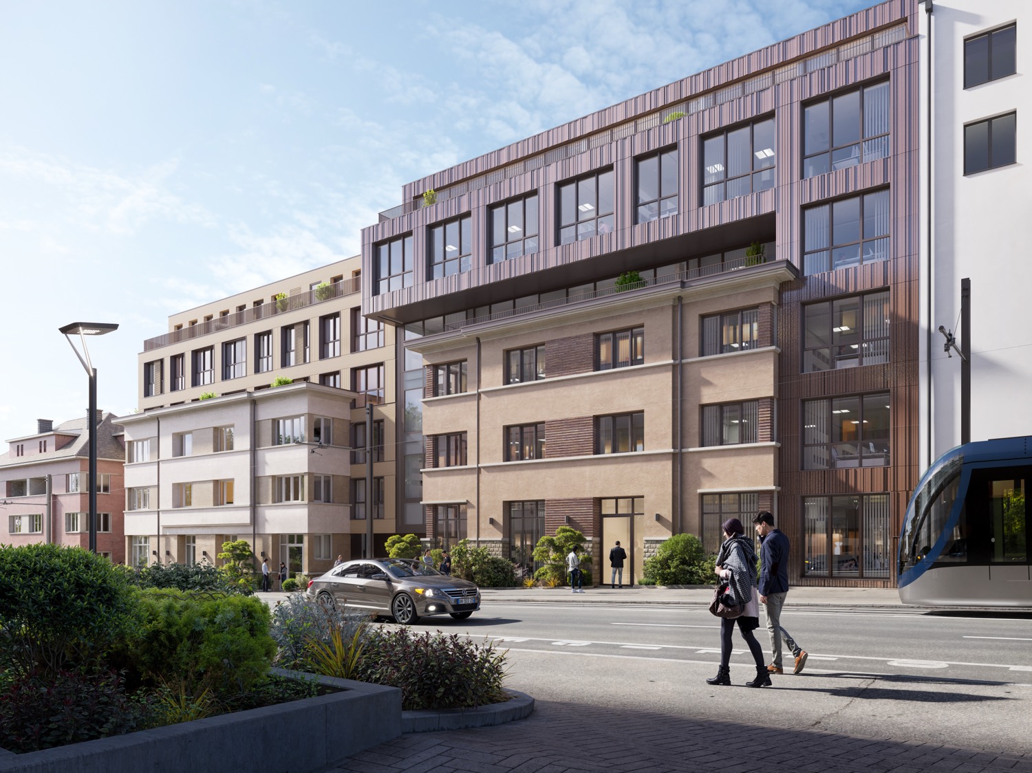 Rise and Heights — façade sur rue et tram, Belair Luxembourg