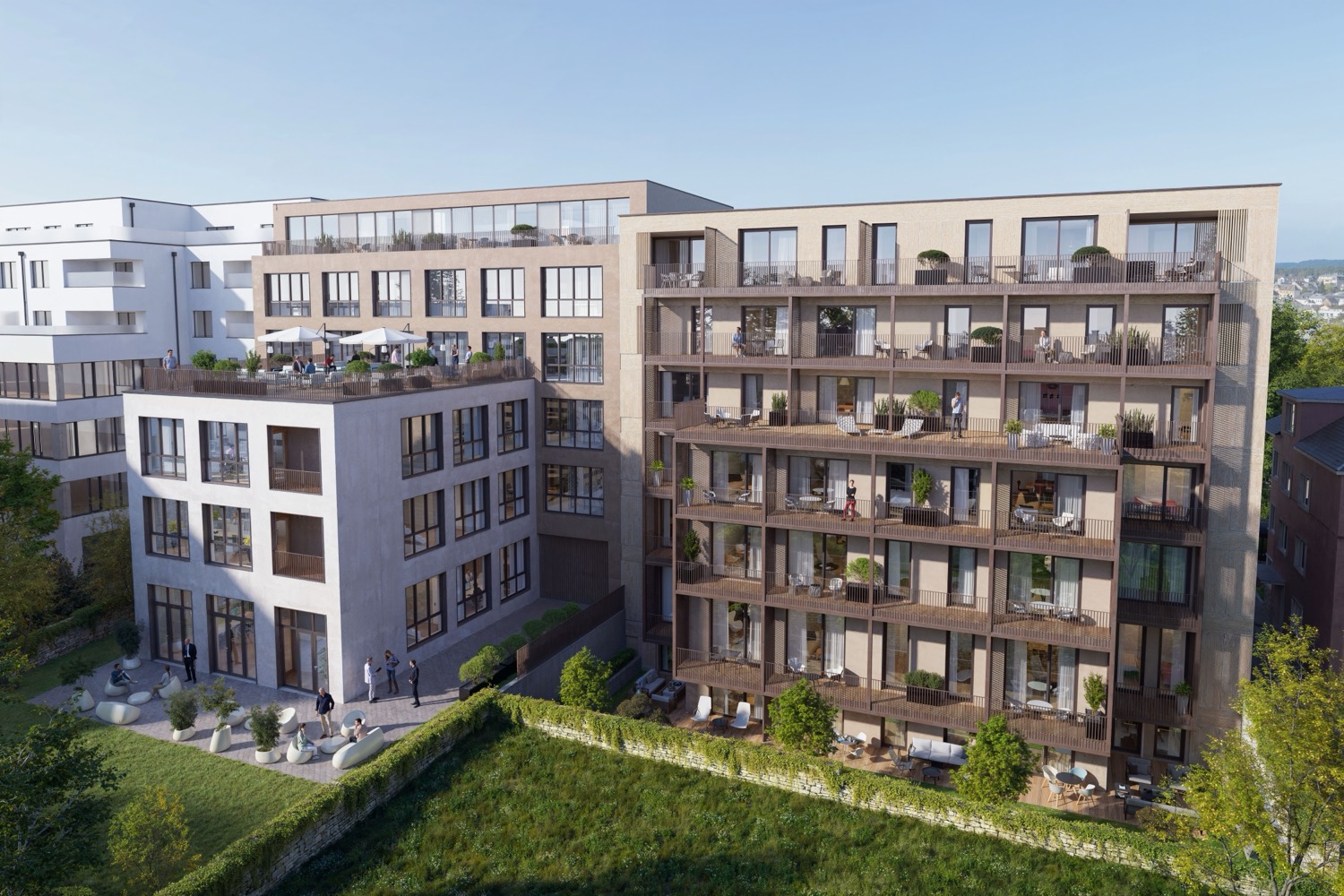 Rise and Heights — terrasses côté jardin, Belair Luxembourg