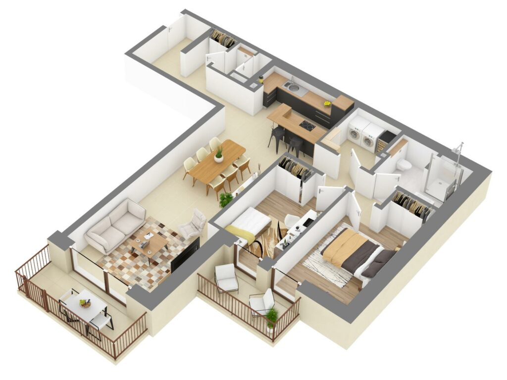 Furnished 3D plan of apartment C0.01