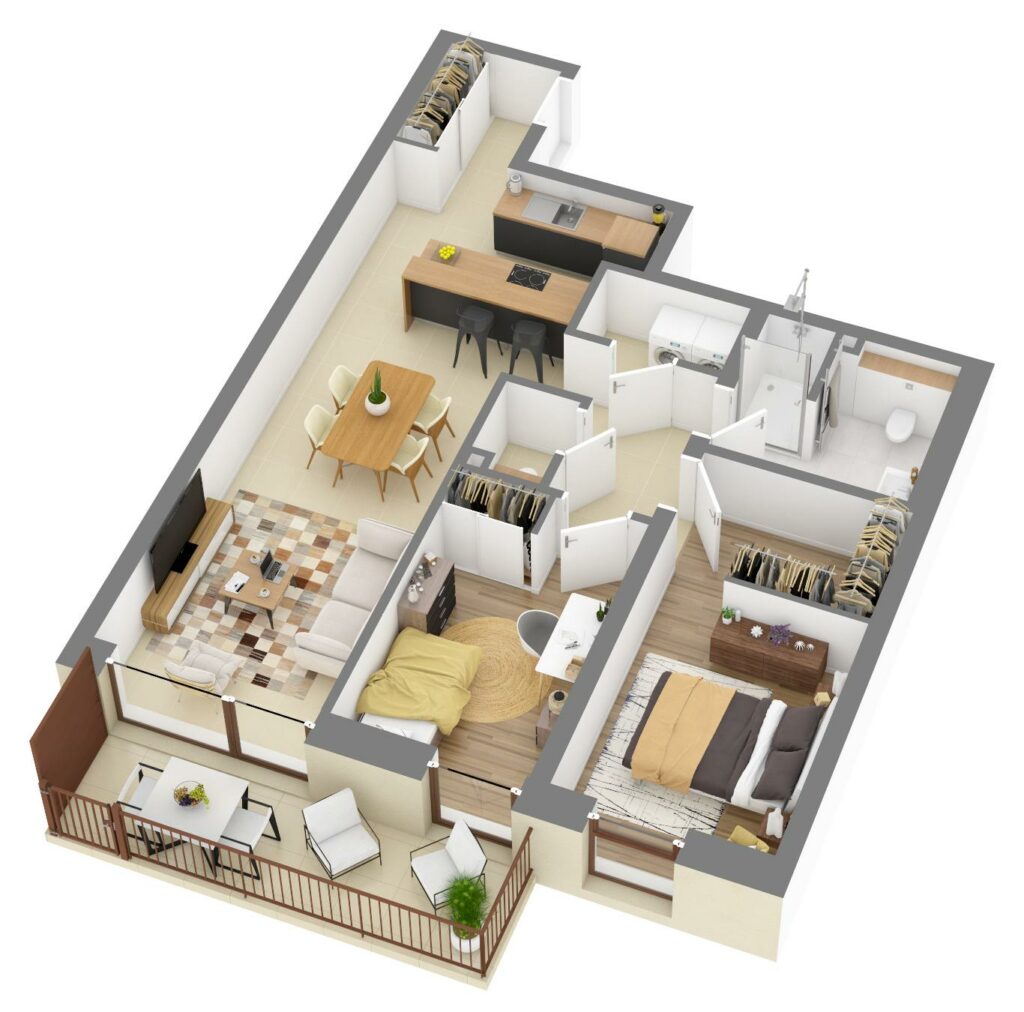 Furnished 3D plan of apartment C0.02