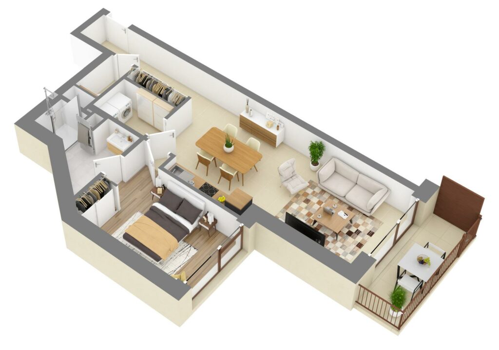 Furnished 3D plan of apartment C0.03