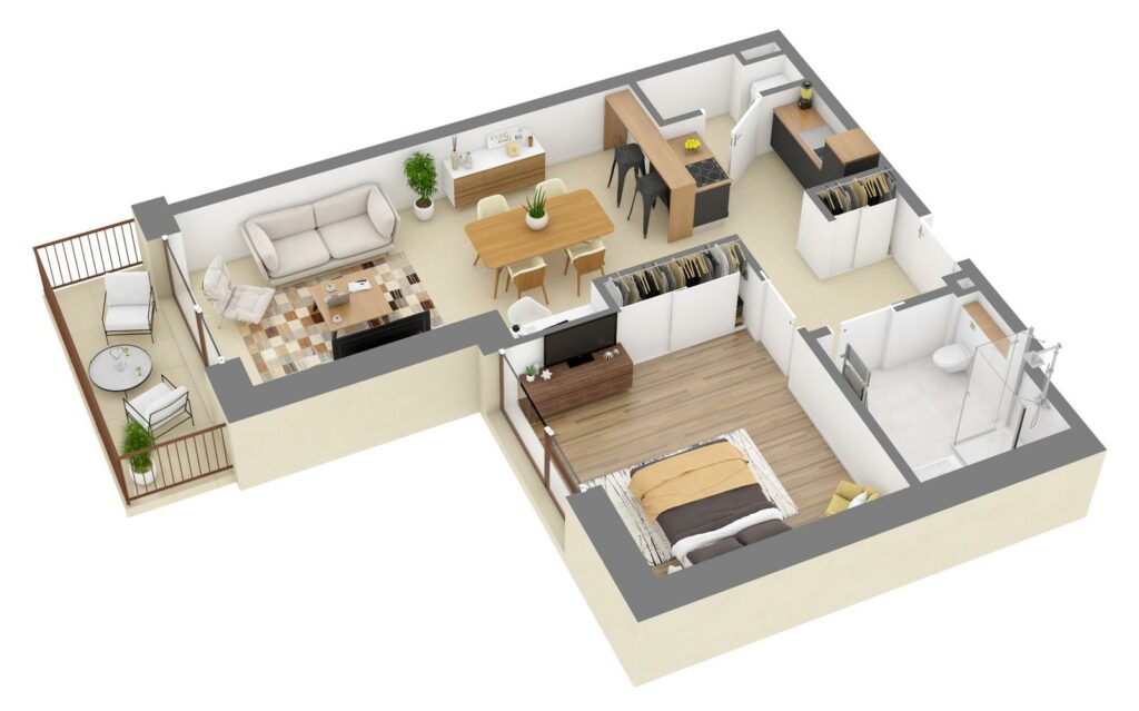 Furnished 3D plan of apartment C1.01