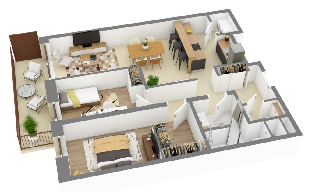 Furnished 3D plan of apartment C1.02