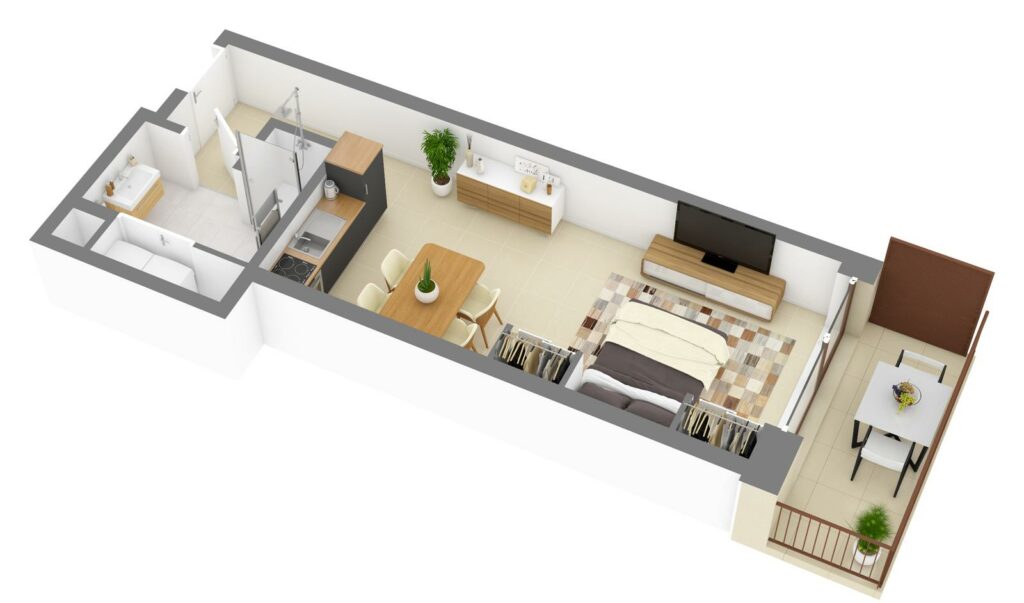 Furnished 3D plan of apartment C1.03