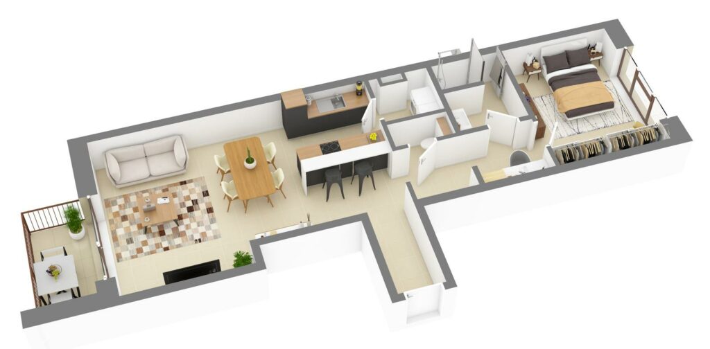 Furnished 3D plan of apartment C1.04