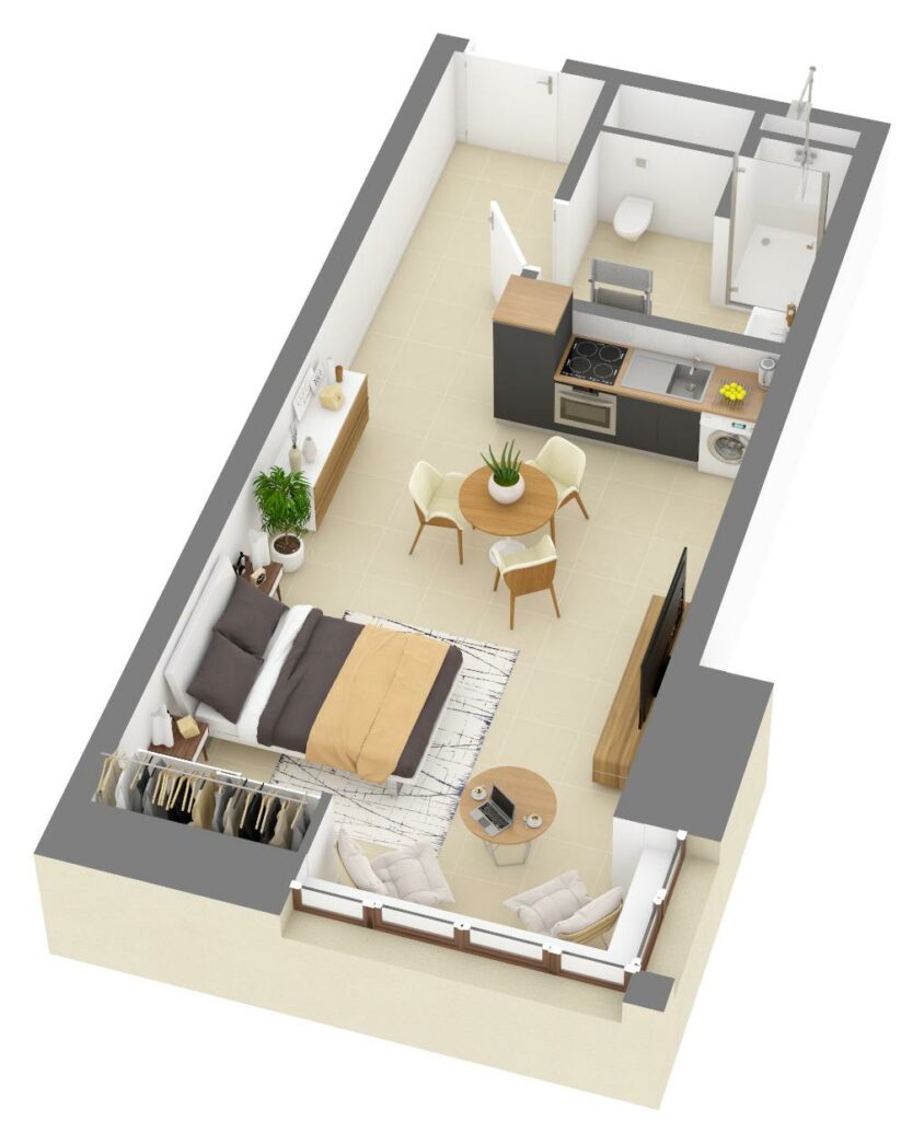 Furnished 3D plan of apartment C1.05
