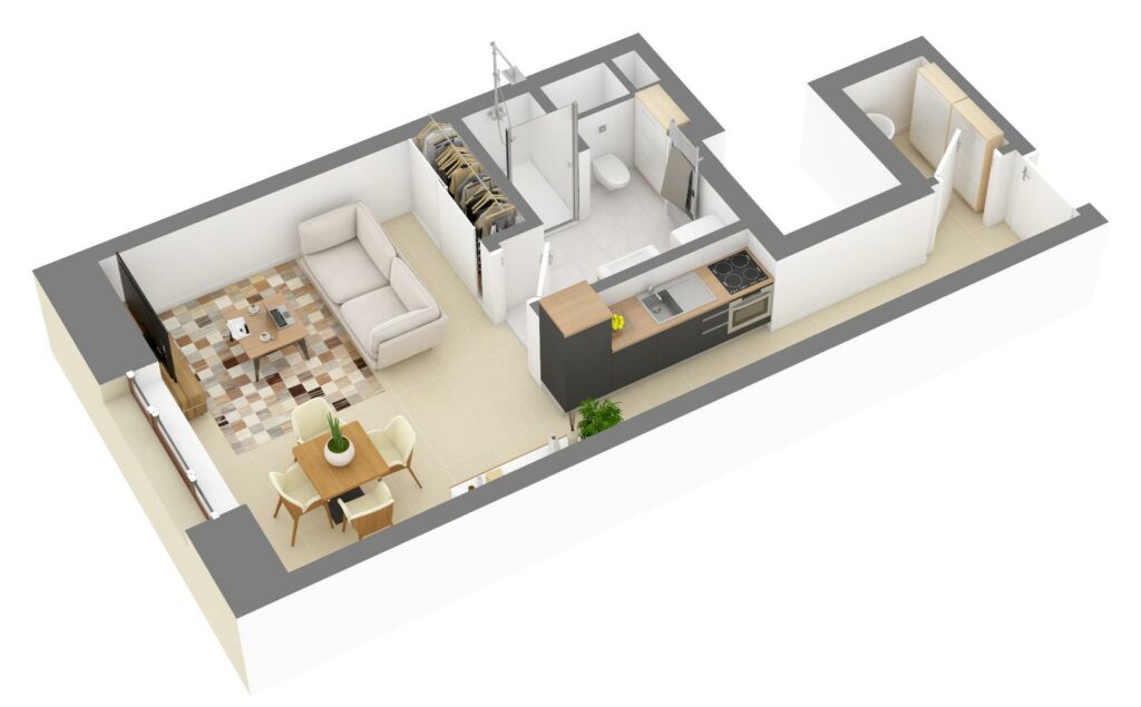 Furnished 3D plan of apartment C1.06