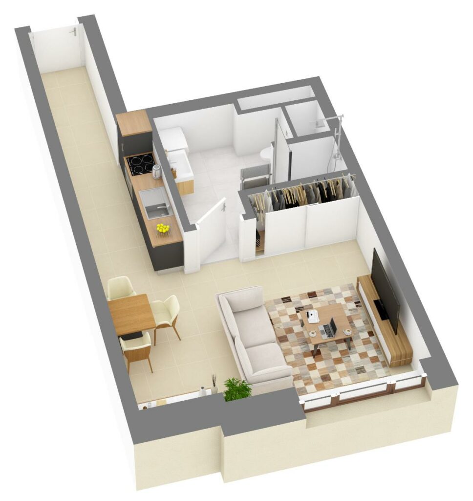 Furnished 3D plan of apartment C1.07