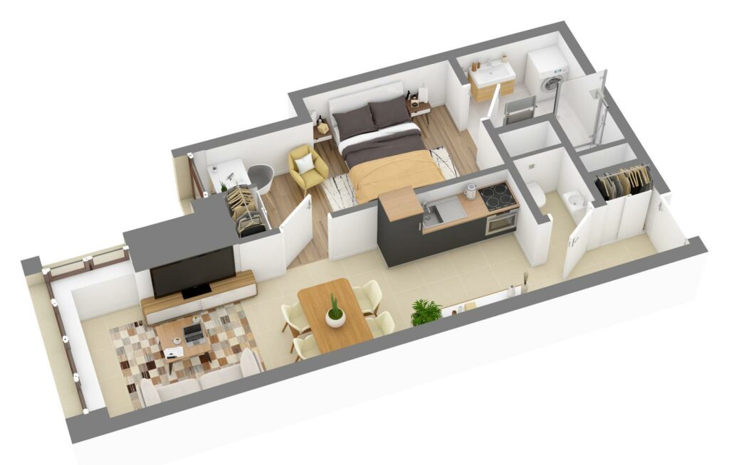 Furnished 3D plan of apartment C1.08
