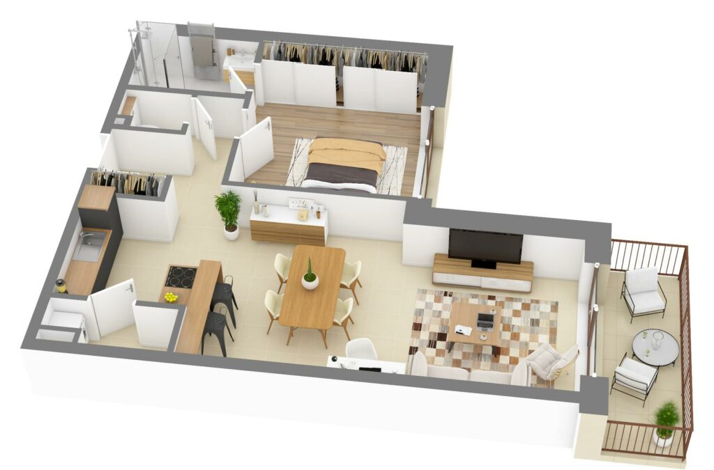 Furnished 3D plan of apartment C2.01