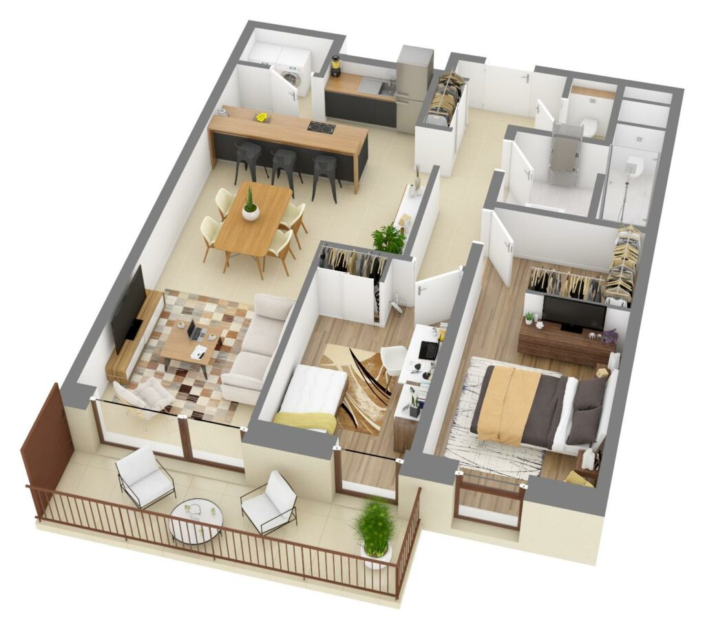 Furnished 3D plan of apartment C2.02