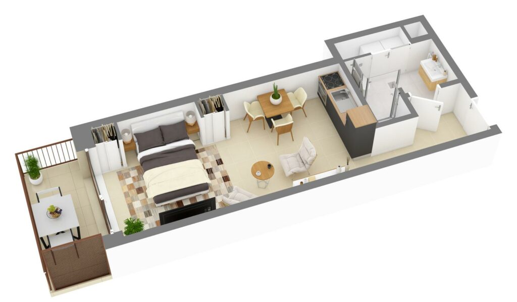 Furnished 3D plan of apartment C2.03