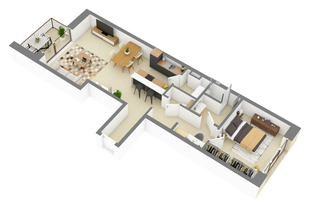 Furnished 3D plan of apartment C2.04
