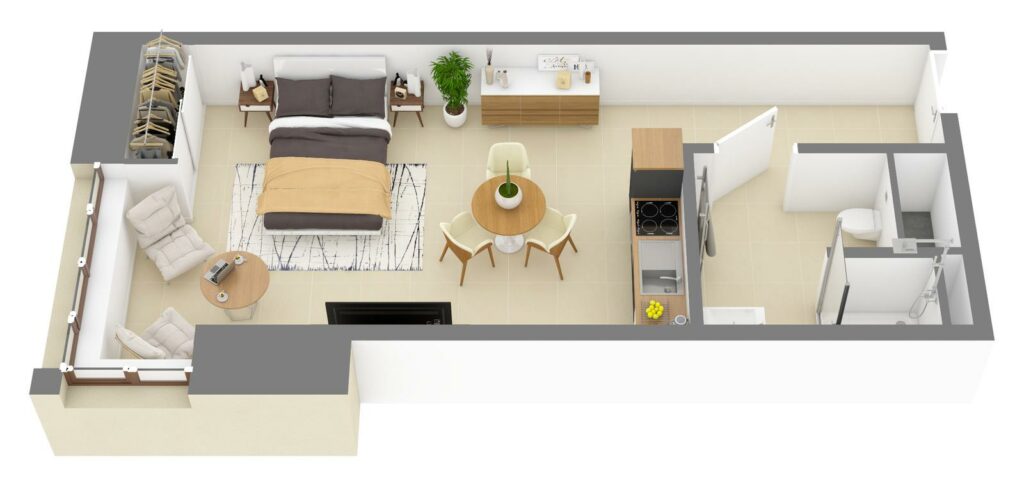 Furnished 3D plan of apartment C2.05