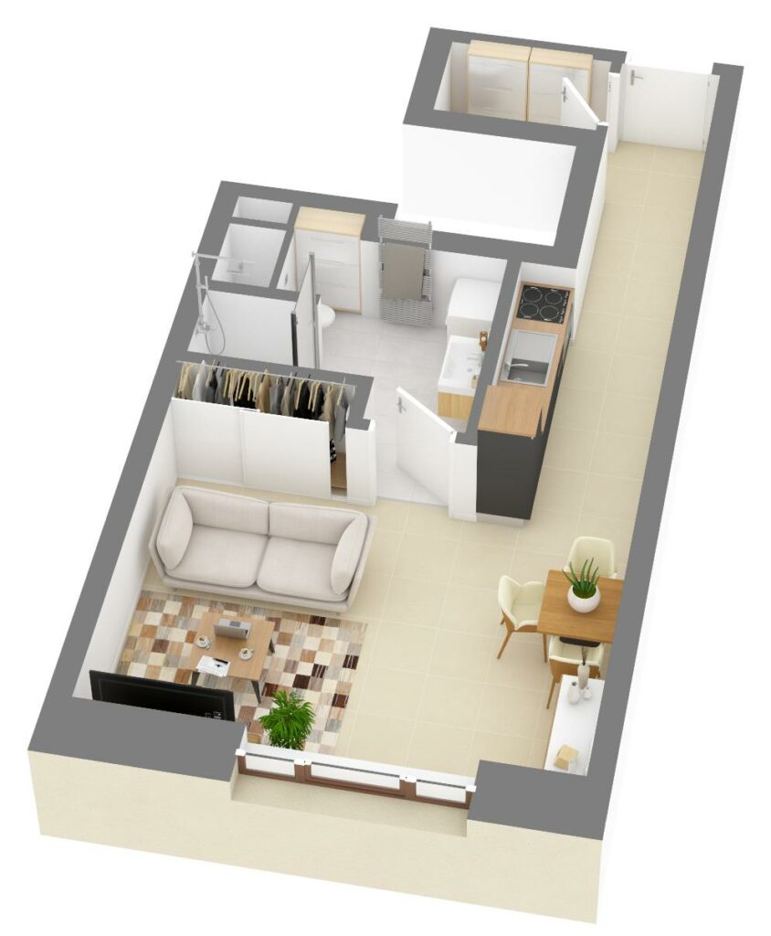 Furnished 3D plan of apartment C2.06
