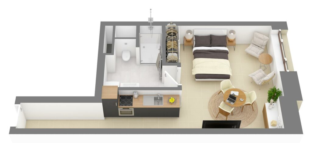 Furnished 3D plan of apartment C2.07