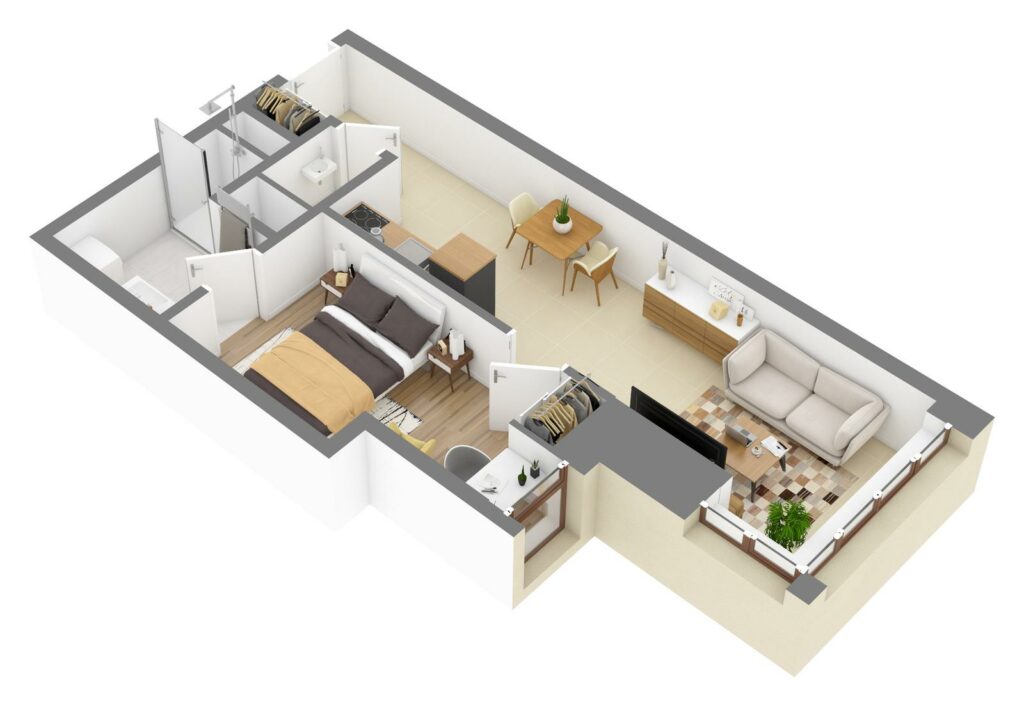 Furnished 3D plan of apartment C2.08