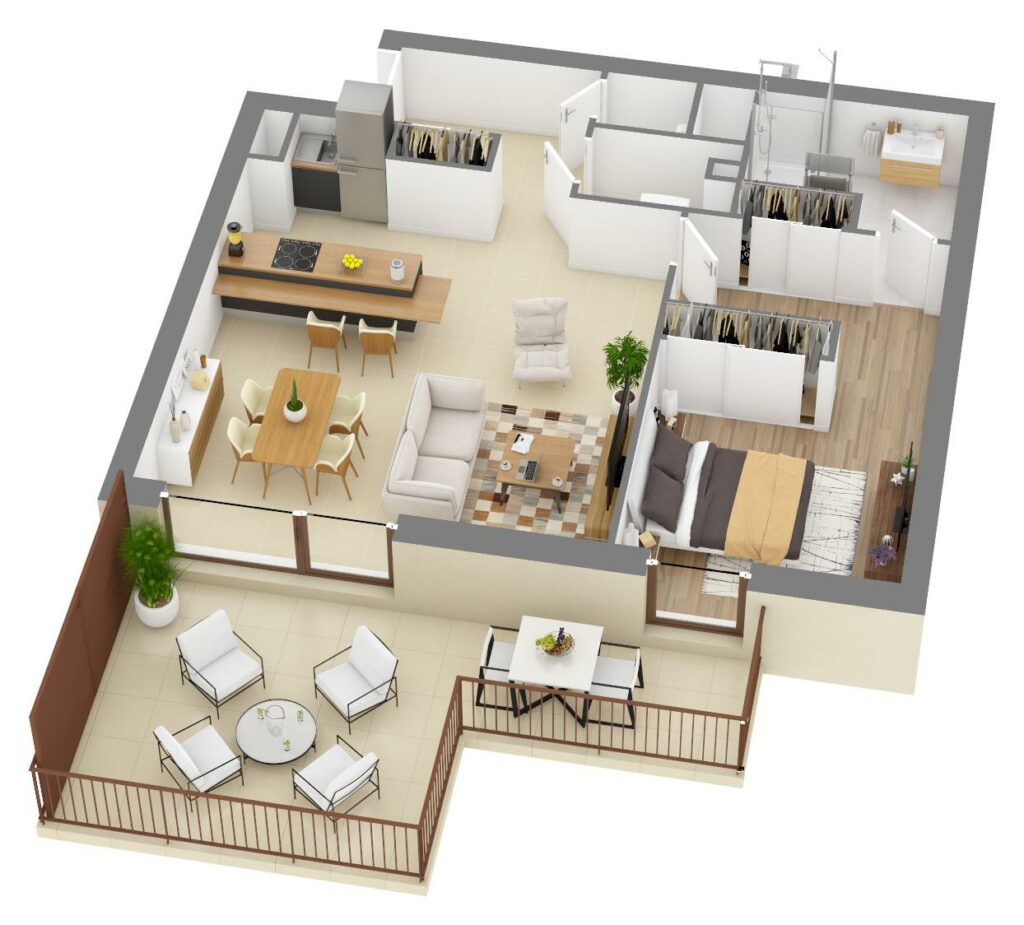 Furnished 3D plan of apartment C3.01
