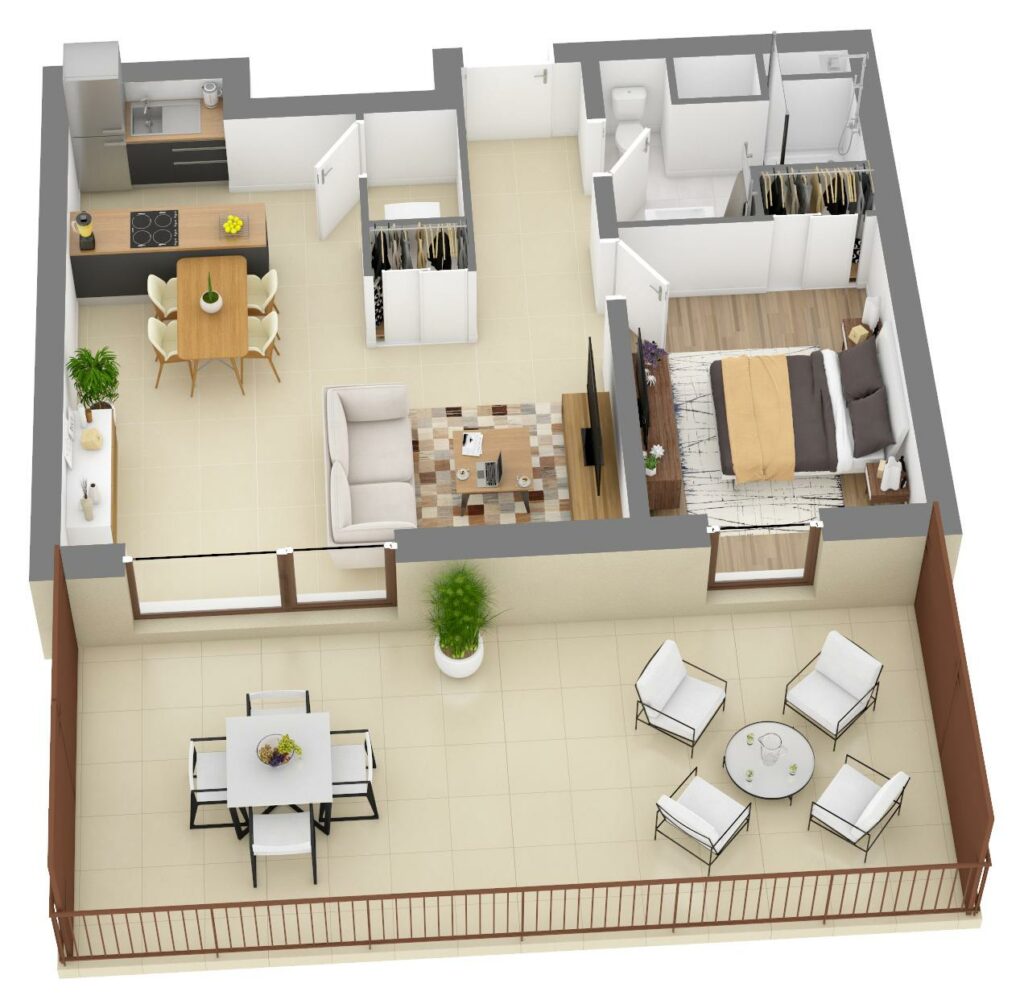 Furnished 3D plan of apartment C3.02