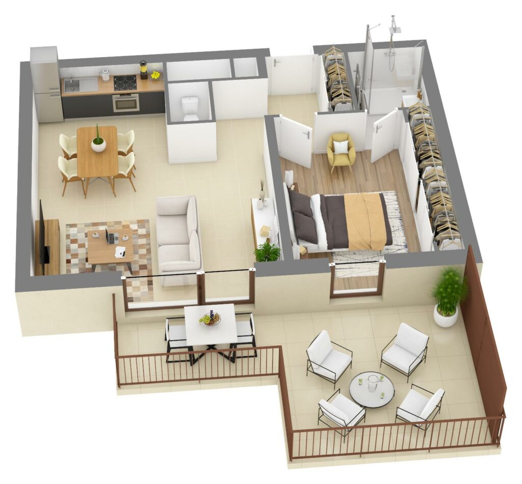 Furnished 3D plan of apartment C3.03