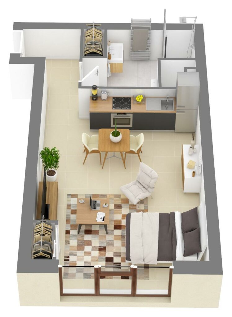 Furnished 3D plan of apartment C3.04