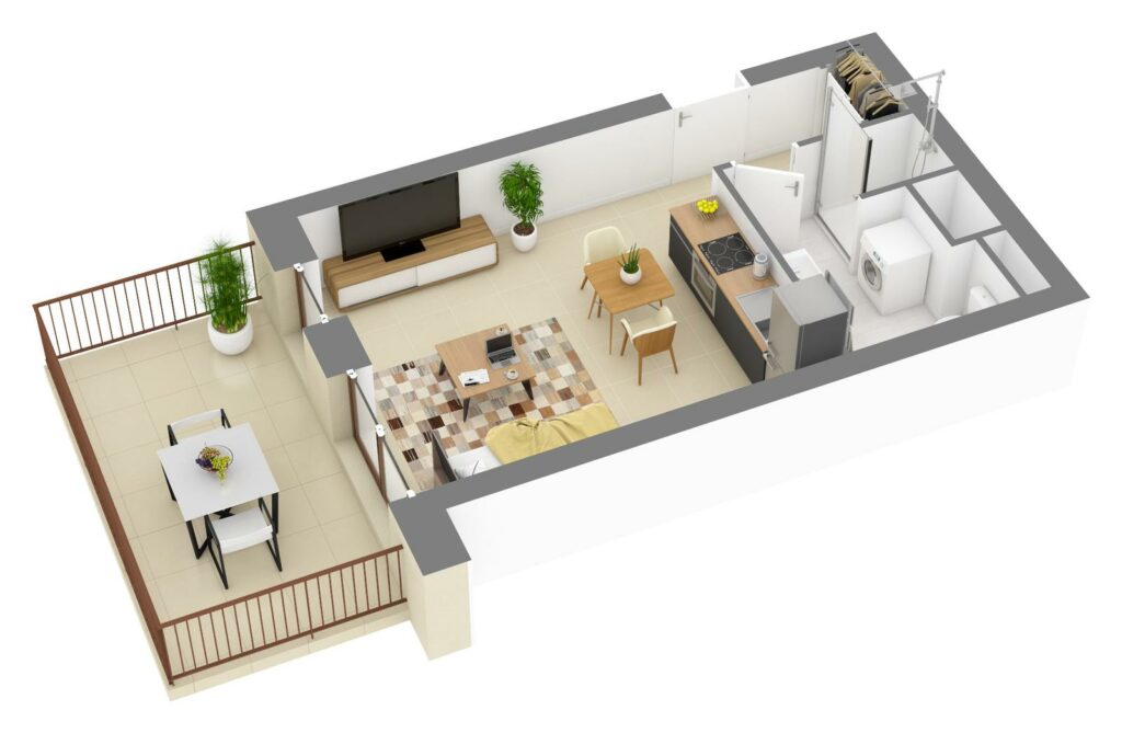 Furnished 3D plan of apartment C3.05
