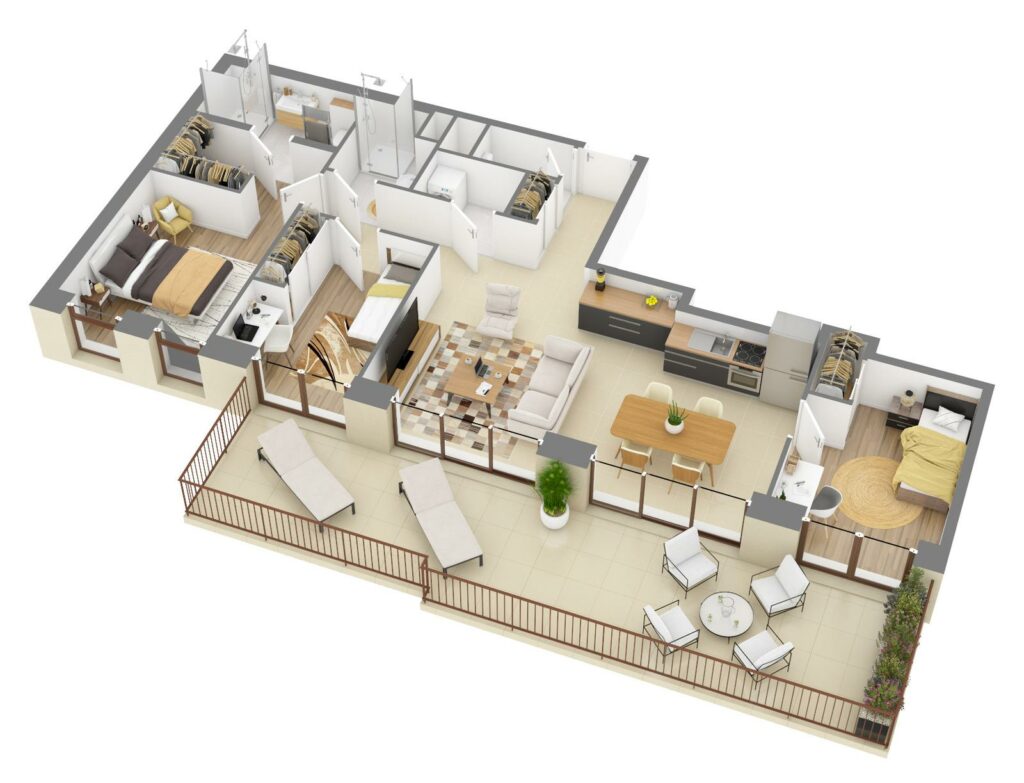 Furnished 3D plan of apartment C3.06