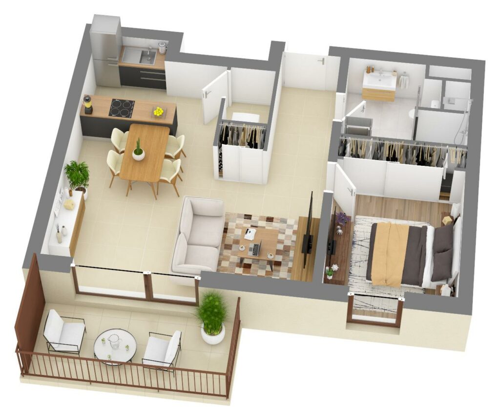 Furnished 3D plan of apartment C4.02