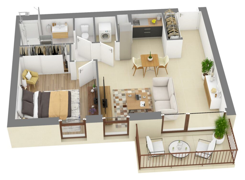 Furnished 3D plan of apartment C4.03