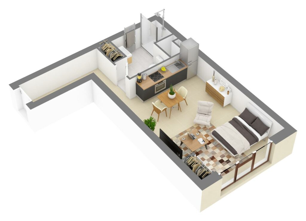 Furnished 3D plan of apartment C4.04