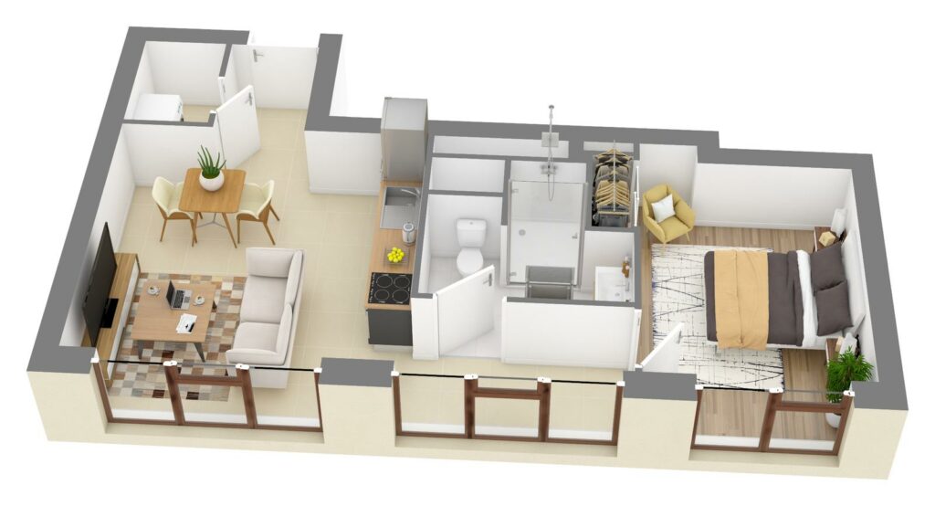Furnished 3D plan of apartment C4.06