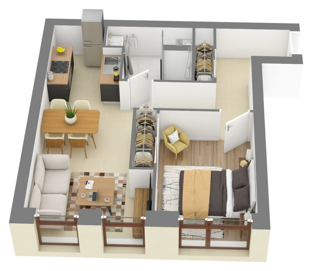 Furnished 3D plan of apartment C4.07