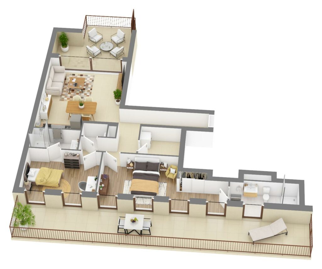 Furnished 3D plan of apartment C5.01