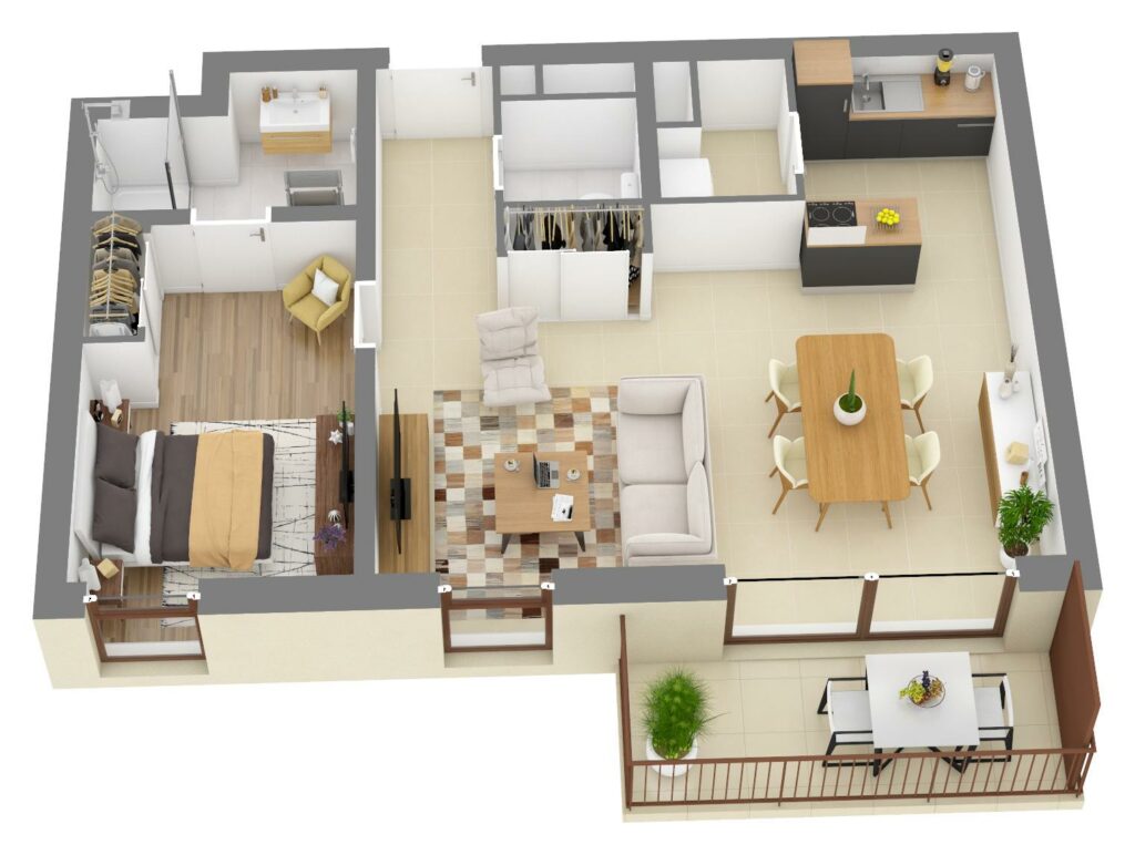 Furnished 3D plan of apartment C5.02