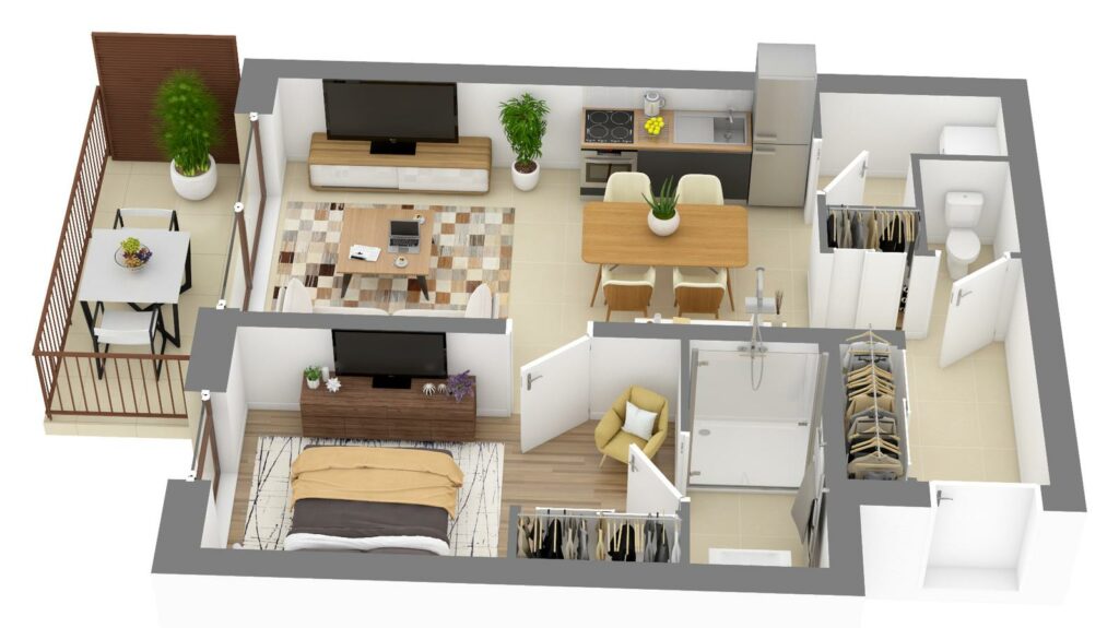 Furnished 3D plan of apartment C5.03