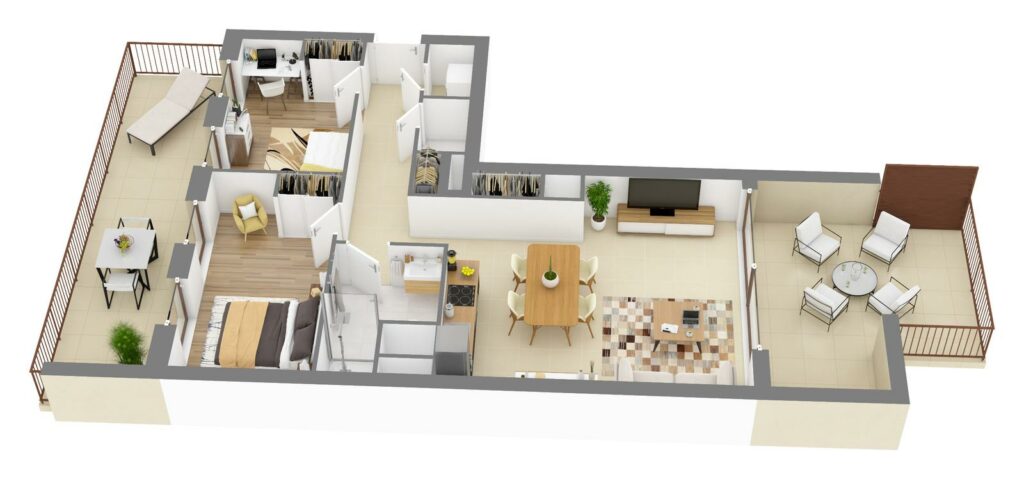 Furnished 3D plan of apartment C5.04