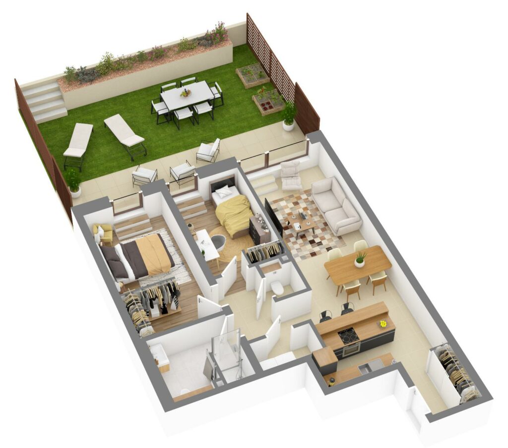 Furnished 3D plan of apartment Cs.02